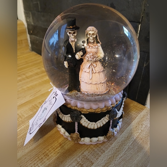 Other - Skeleton Bride & Groom NWT Snowglobe With Pink Glitter